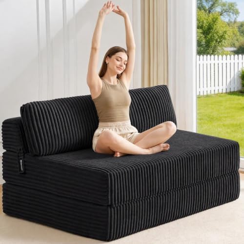 Folding Sofa Bed Convertible 4 in 1 Sleeper Chair Black Full XL by MEGAYESHome