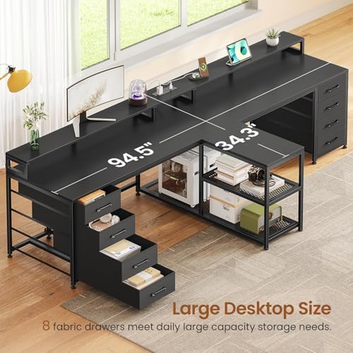 SEDETA 94.5" 2 Person Gaming Desk with 8 Drawers & Storage Shelves, Black - Image 4
