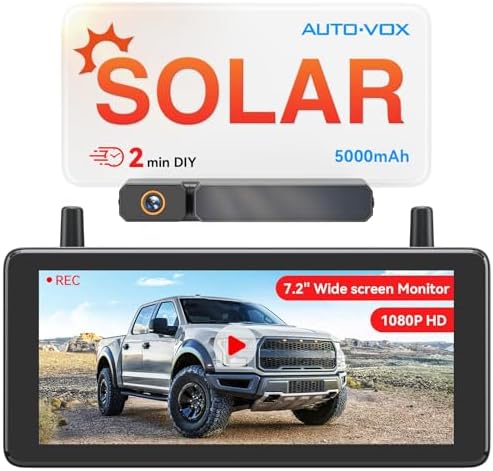 AUTO-VOX 7.2" DVR Portable Solar Wireless Backup Camera, HD 1080P Clearity by AUTO-VOX