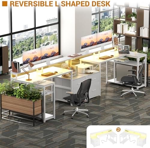 Aheaplus L Shaped Desk with File Drawer, Reversible L Shaped Gaming Desk - Image 5