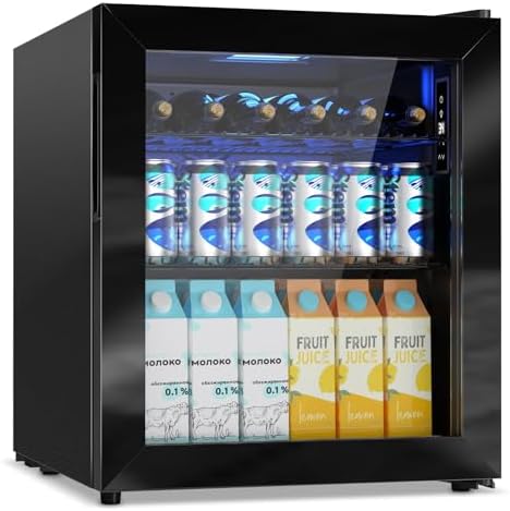 Velivi Mini Fridge with Glass Door-Small Fridge Desk Beverage Cooler for Beer Drinks 1.4 Cu.Ft Countertop Beverage Fridge with Adjustable Shelves, Led Light for Bedroom/Office/Dorm (Black) by Velivi