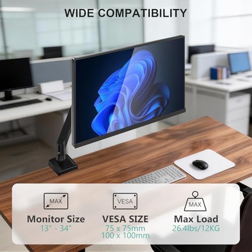 WALI Adjustable Single Monitor Arm for 13-34 inch Screens, up to 26.4 lbs - Image 2