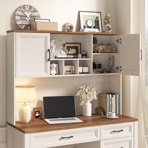 Vabches Farmhouse Executive Desk with 4 Drawers and Storage Cabinet, Rustic Large Home Writing Desk with Hutch, Workstation for Bedroom, White - Image 7