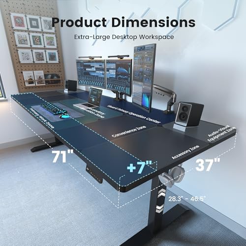 FEZIBO 71 x 37 Inch Large Electric Standing Desk 1" Thick Desktop, Black - Image 3
