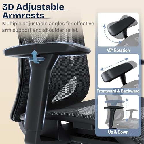 Ergonomic Office Chair, Mesh Computer Desk Chairs with BIFMA X5.1 Certified, Adjustable Lumbar Support, 3D Arm, Tilt Back, Wide Seat, Comfy Swivel Work Task Chair for Company and Home (Obsidian Black) - Image 5