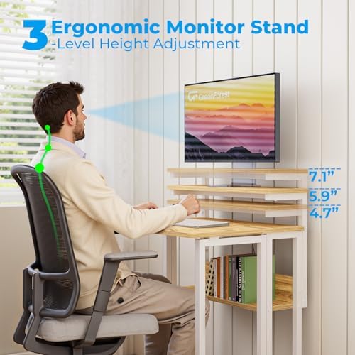 GreenForest Folding Desk with Adjustable Monitor Stand, 24.8 in Small Desk - Image 4