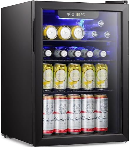 Antarctic Star 95 Can Beverage Refrigerator Cooler, Mini Fridge Glass Door for Soda Beer Wine Stainless Steel Glass Door,Small Drink Dispenser Digital Display for Home, Office Bar,2.4cu.ft by AntarcticStar
