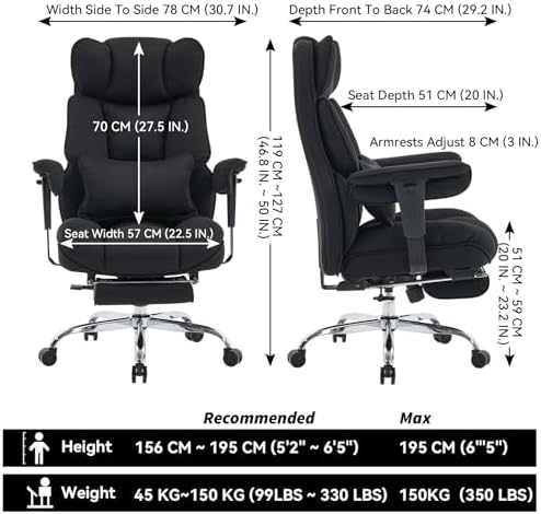 Efomao Executive Office Chair, Mesh Black Fabric Big and Tall Desk Chair - Image 2