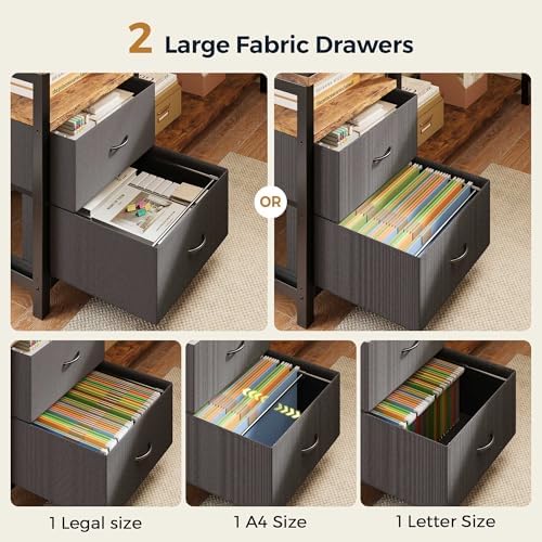 L Shaped Gaming Desk with Drawers, Corner Computer Desk with LED Tempered Glass Display Cabinet, Shaped L Office Desk with Charging Station and Fabric Drawer, PC Desk for Gaming and Office, Brown - Image 7