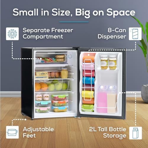 Igloo 2.6 Cu.Ft Mini Fridge with Freezer- Single Door Compact Refrigerator with Glass Shelves for Homes, Dorms & Offices- Keep Snacks, Drinks & Frozen Foods Cool with Temperature Control Fridge- Black - Image 3