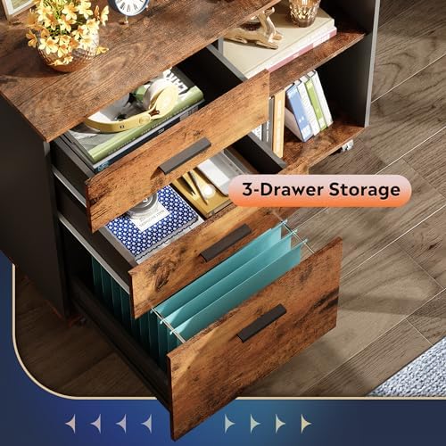 DEVAISE 3-Drawer Mobile File Cabinet, Lateral Filing Cabinet, Rustic Brown - Image 5