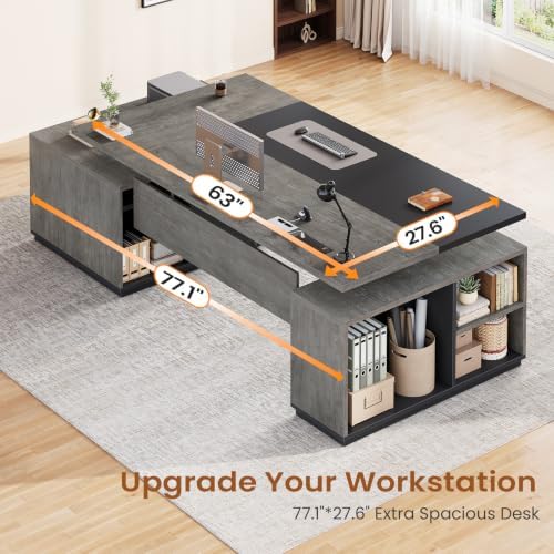 SEDETA 77.1" Executive Large Electric Standing Desk, Grey - Image 6