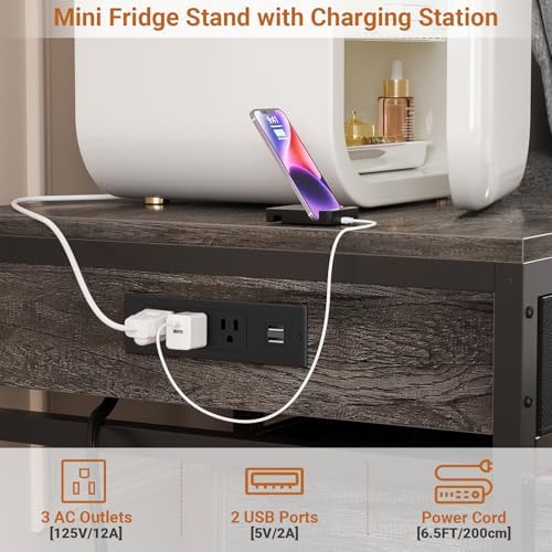 Unikito Mini Fridge Stand with Storage Drawer and Charging Station - Image 3