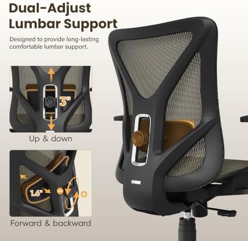Ergonomic Office Chair, Mesh Computer Desk Chairs with BIFMA X5.1 Certified, Adjustable Lumbar Support, 3D Arm, Tilt Back, Wide Seat, Comfy Swivel Work Task Chair for Company and Home (Coffee Brown) - Image 4