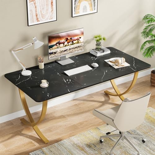 Tribesigns Executive Desk, 63” W x 31.5” D Large Office Desk, Modern Computer Desk Conference Table Meeting Room Table, Business Furniture for Home Office, Black and Gold - Image 3