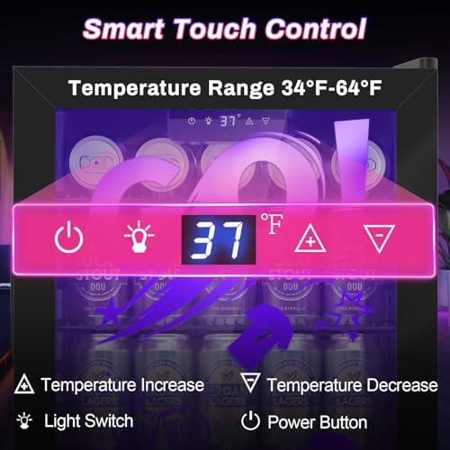 Velivi Gaming Mini Fridge with Led Lights, 3.2 Cu Ft Gaming Light Up Glass Door Beverage Refrigertor Small Lockable Drink Cooler For For Soda Beer, Cyberpunk Gaming Rooms Bar Home Party - Image 4