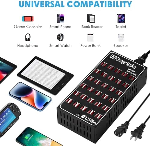 USB Charging Station for Multiple Devices, 300W 60 Port Desktop Fast Charger Station with Intelligent Protection, Multi Ports USB Charger Block for Home School Hotel Office Shopping Malls - Image 3