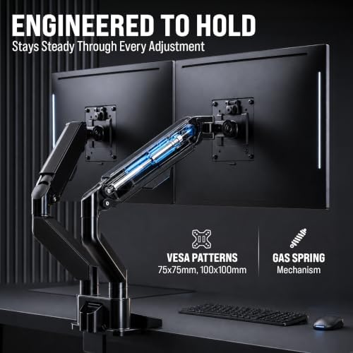 EVEO Premium Dual Monitor Mount 14"-32” Dual Monitor Arm VESA Bracket Adjustable Height Gas Spring Dual Monitor Stand, Screen Full Motion Dual Monitor Arm-Computer Monitor Stand for 2 Screens - Black - Image 6