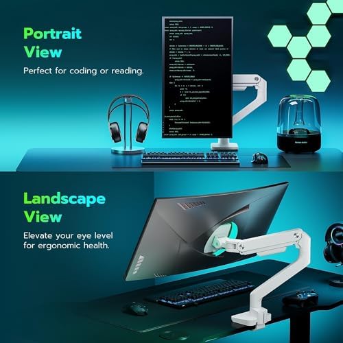 ARES WING Ultrawide Monitor Arm for 17 to 49 Inch and 44 Lbs Screen, White - Image 6