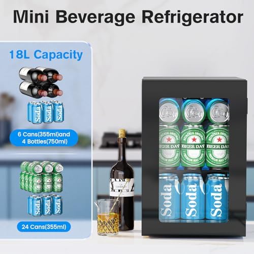 Electactic 24 Cans Beverage Refrigerator Cooler, Mini Fridge Countertop Drink Cooler for Soda, Canned Beer, Adjustable Digital Temperature Control for Home Dorm Office, Black - Image 2