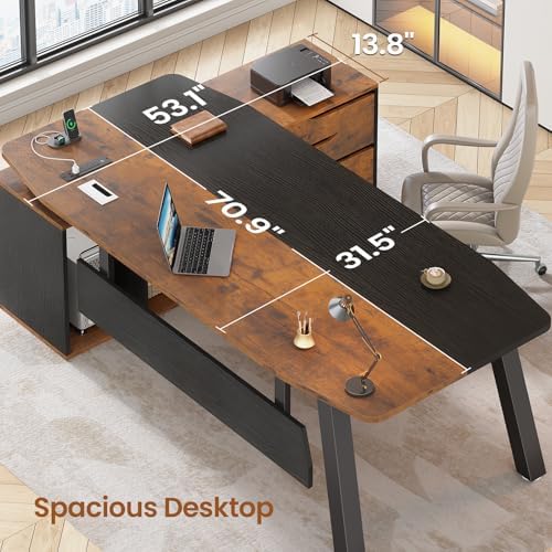 SEDETA 71" L Shaped Executive Desk with File Cabinet & Power Outlet - Image 3