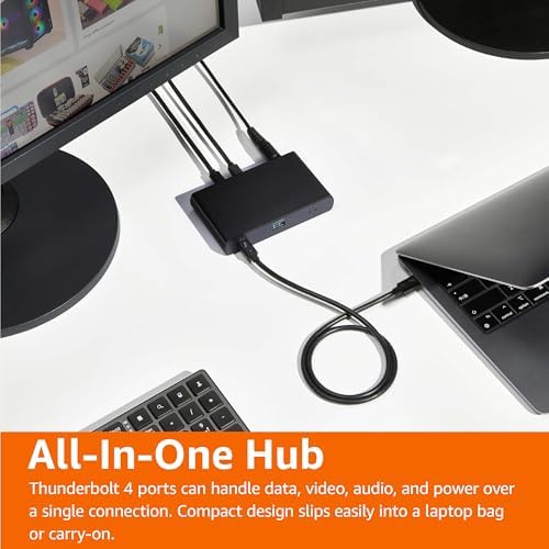 Amazon Basics Thunderbolt 4 Docking Station, Dual 4K@60Hz Display Support, 85W Power Delivery, 3X Downstream TBT4, 1xUSB A 3.1, Mac/Windows Compatible, Black, 4.76 x 2.84 x 0.86 inches - Image 6