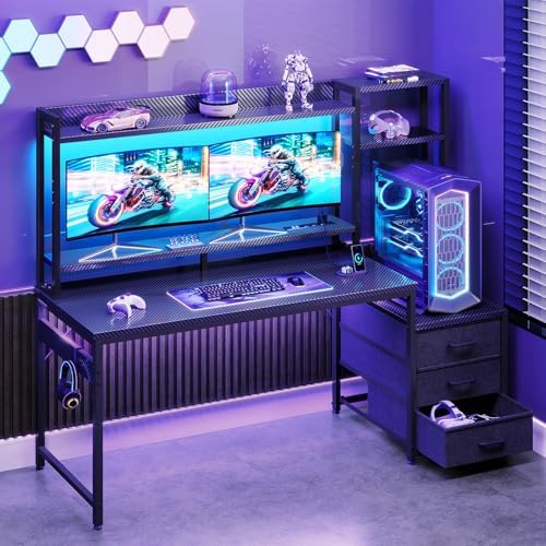 Casaottima 55 Inch Gaming Desk with Hutch & LED Lights & PC Tower Stand - Image 2
