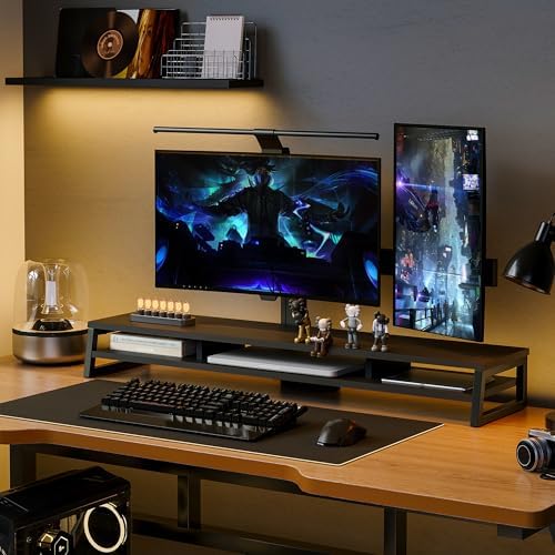 Fenge Dual Monitor Riser for Desk, Open Shelf with 3 Storage Compartments - Image 2
