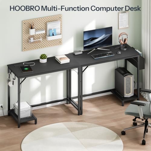 HOOBRO Small Gaming Desk, Computer Desk with Charging Station, Black - Image 4