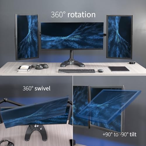 VIVO Triple Monitor 23 to 32 inch LED LCD Freestanding Desk Stand, Heavy Duty Articulating VESA Computer Mount, Holds 3 Screens, Fully Adjustable for Home Office Workstation, Black, STAND-V103F - Image 4