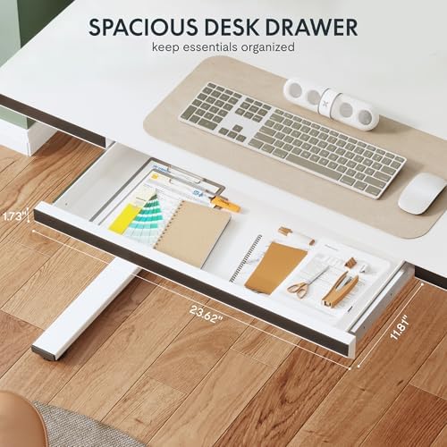FLEXISPOT One-Piece 48" Standing Desk with Acrylic-Front Drawer, Fast-Assembly Ergonomic Sit-to-Stand Desk with MDF Top, 4 Height Memory Presets Touch-Control, Home Office Computer Workstation, White - Image 3