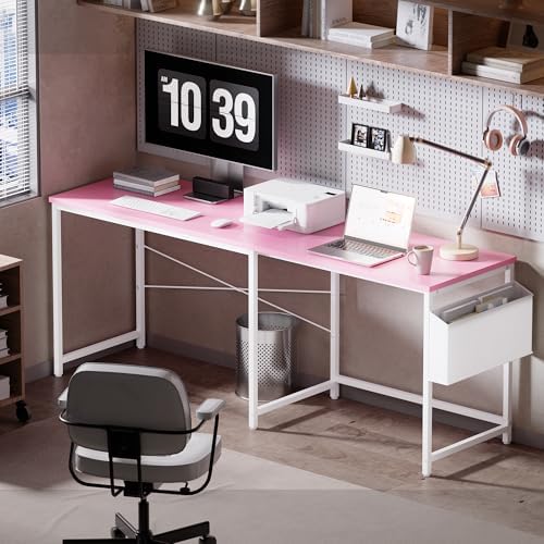 Pamray 47 Inch Reversible L Shaped Gaming Desk Corner Computer Desk with Storage Bag Home Office Table for Writing Study Pink - Image 4