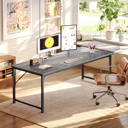 PRAISUN 70 Inch Computer Desk, Office Desk, Spacious Desktop, Grey - Image 2