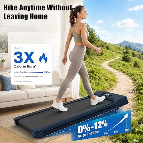 Walking Pad Treadmill, Under Desk Treadmill, Auto Incline, Matte Navy Blue - Image 2