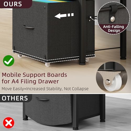 HIGDBFE File Cabinet with 2 Fabric Drawers and Printer Stand, Black - Image 5