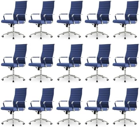 Okeysen Office Desk Chair, Ergonomic Leather Modern Conference Room Chairs, Executive Ribbed Height Adjustable Swivel Rolling Chair for Home Office Set of 15. (Blue) by Lepdep