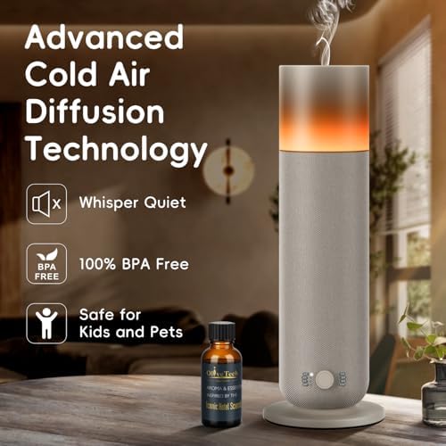 Waterless Diffuser with Fabric-Wrapped Design, OliveTech Cold Air Scent Diffusers for Home & Office, Hotel Collection Diffuser, Adjustable Intensity, Ambient Light, 1 x 30ml Essential Oil Included - Image 3