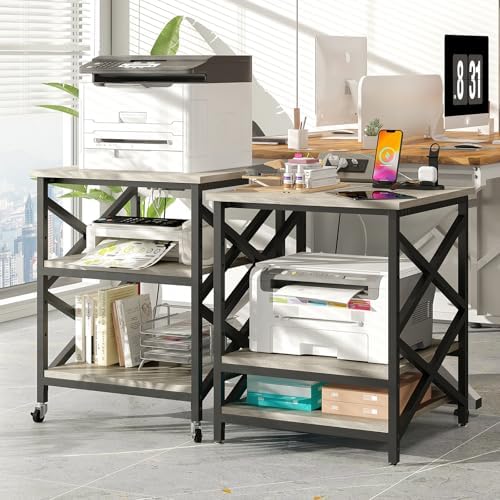 METYERRY 23.6"x23.6" Large Printer Stand with Power Outlet, 3 Tier Cart - Image 2