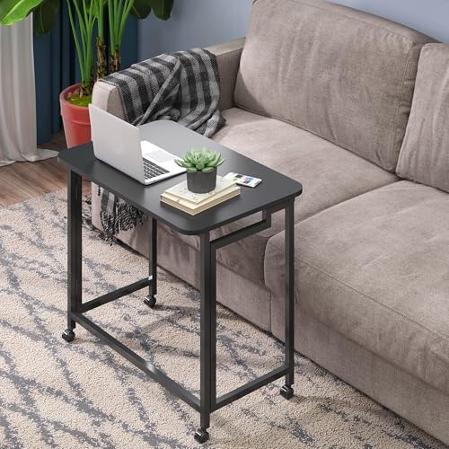 4NM 23.6" Mobile Small Rolling Computer Desk, Folding Laptop Cart Table with Wheels, Portable Office Desk for Small Space Couch Bed - All Black - Image 5