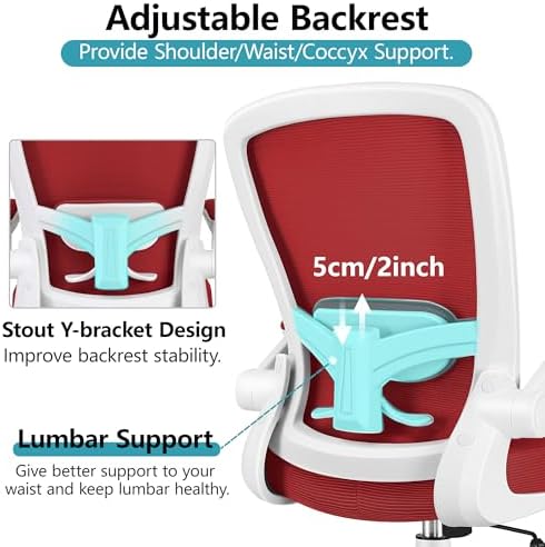 FelixKing Office Chair, Ergonomic Desk Chair Breathable Mesh Chairs Adjustable High Back Lumbar Support Flip-up Armrests, Executive Rolling Swivel Comfy Computer Chairs Home Office Fire Brick - Image 4