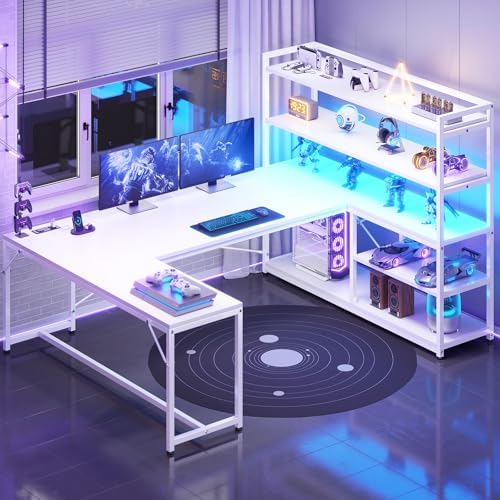 SEDETA 63” Reversible White L Shaped Computer Desk with Storage, Bookshelf - Image 3