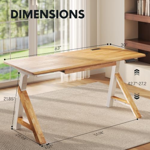 FLEXISPOT 63" WoodiX Solid Wood Executive Standing Desk with Drawer, Maple - Image 5