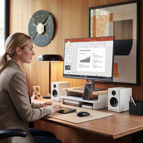 16.5” Bamboo Monitor Stand with Phone & Tablet Holder Desk Shelf - Image 2