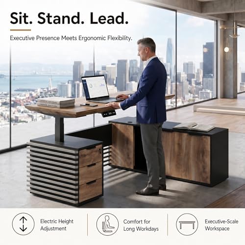 78.7" Executive Standing Desk with Locking Drawers and Charging Station - Image 3