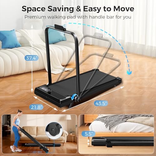 Walking Pad Treadmill with 8% Incline & Handle Bar, 2.5HP Portable Under Desk Treadmill for Home Office, Compact Foldable Treadmill Quiet Anti-Slip, 0.6-3.8 MPH Remote Speed Control, 350LBS Capacity - Image 6