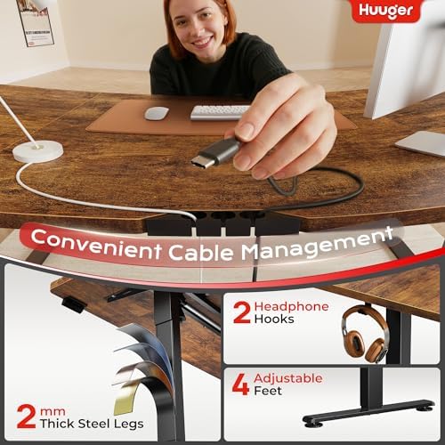 Huuger 71 x 30 Large Electric Standing Desk, Height Adjustable Computer Desk, 29.5" Deep Desktop, Stand up Gaming Office Table with 2 Hooks, 3 Preset Heights, for Home Office, Rustic Brown - Image 6