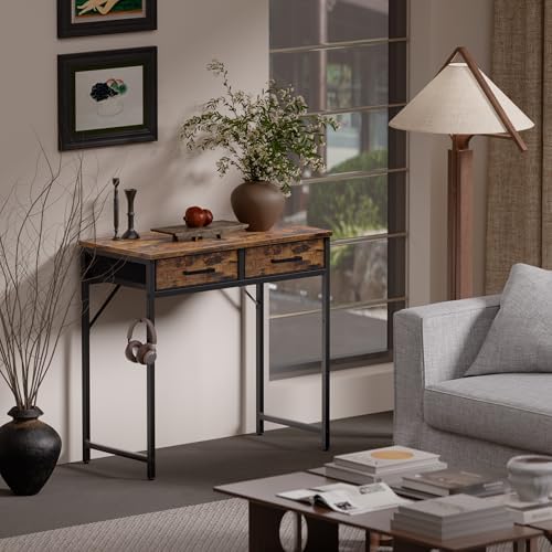 Pamray 32 Inch Small Computer Desk with 2 Drawers for Bedroom Study Writing Home Office Table for Small Spaces Vintage - Image 2