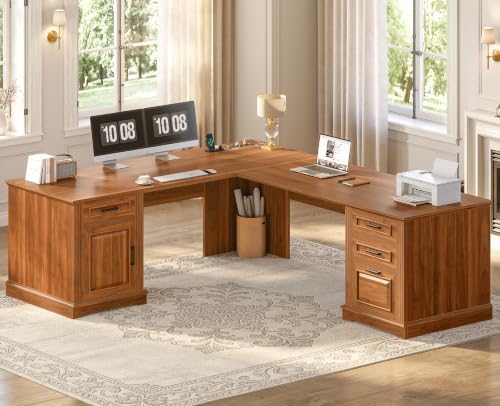 SEDETA 69" L Shaped Computer Desk with 4 Drawers, Storage Cabinet by SEDETA