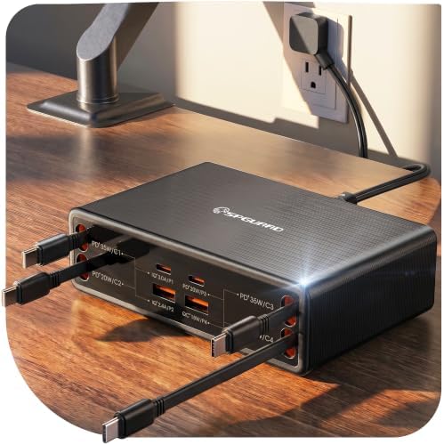 8-in-1 Retractable Charging Station for Multiple Devices, USB-C GaN Hub by SPGUARD