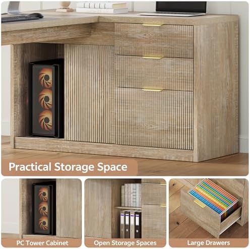 78.7" L-Shaped Office Desk with Drawers and File Cabinet Natural - Image 5